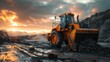 © Yevheniiya - Heavy Machinery at Work in a Quarry at Sunset. Generative ai