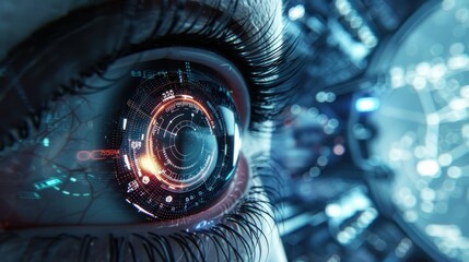 Eye biometric scanning and futuristic digital screens