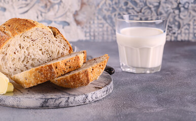 Poster - homemade whole grain bread with flax seeds