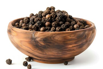Wall Mural - A wooden bowl filled with nuts on top of a white surface