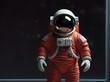 Illustration of the full body pose of an astronaut wearing a red super buoyancy suit. Generative AI