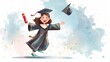 Animated young graduate with diploma, pastel watercolor effect, great for commencement celebrations.