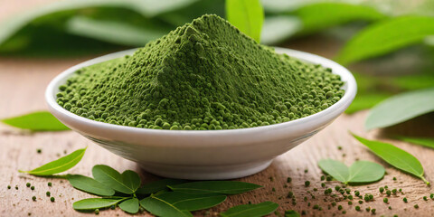 moringa powder food supplement - closeup product photo