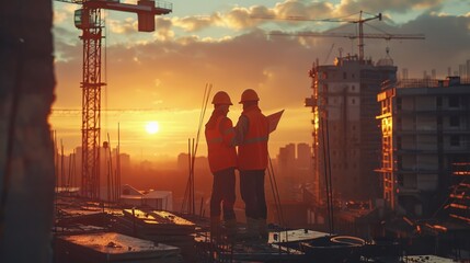 Engineers working on a building site, worker's day, labor day