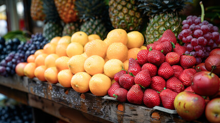 Wall Mural - A high quality photo of tropical fruits on a market stall.