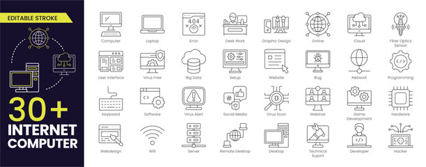 internet computer stroke icon collections. containing online, computer, network, website, server, we