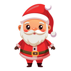 Poster - Christmas cartoonish santa standing in a red suit with a red hat and a white background. He is smiling and he is happy