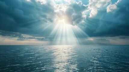 Wall Mural - the sun is shining through the clouds over the ocean