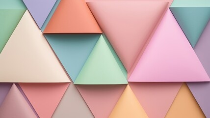 Wall Mural - featuring triangle-shaped multicolor sticky notepads arranged on a stage, set against a backdrop of simple elegance.