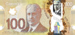 Vector obverse high poly pixel mosaic banknote of Canada. Front side. Denominations of bill 100 dollars 2011. Game money of flyer.