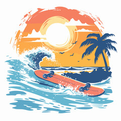 Wall Mural - A surfboard is riding a wave in the ocean