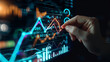 © Malttrix - Interest rate and dividend concept, data and information analysis，Businessman touching analyzing the economic growth graph for investment growth. business financial investment, business growth, income