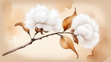 Fototapeta  - Elegant vintage pastel cotton flowers. Abstract watercolor botanical background. floral art 
