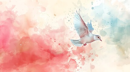 Wall Mural - Peaceful Dove: Watercolor Background, Copy Space, Vector Illustration of Symbol of Peace