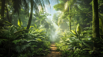  panoramic view of the tropical jungle, tropical forest scenery, tropical green landscape