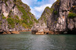Rocky islands in sea bay in Vietnam