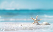 star fish on the beach. beautiful white sand beach and turquoise water. Holiday summer beach background.
