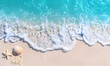 star fish and shell on the beach. beautiful white sand beach and turquoise water. Holiday summer beach background.