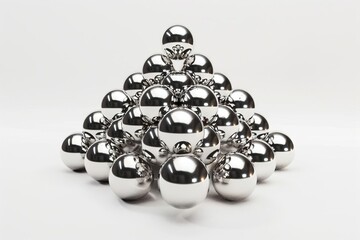 Wall Mural - futuristic geometric pyramid made of shiny metal spheres 3d rendering on white background