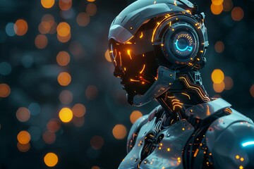 futuristic robot businessman with glowing circuitry and gears ai and automation in business concept 