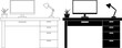 outline silhouette office desk icon set