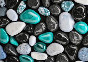  light green glossy, black and white stones, background for theme and other	
