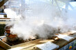 霧島温泉の蒸気蒸し販売所の立ち上る湯気
