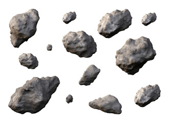 Wall Mural - Floating Asteroids Isolated on Transparent Background
