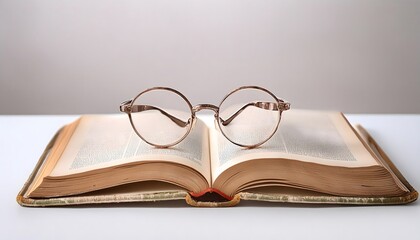 Wall Mural - Old glasses on an open book with minimalist background