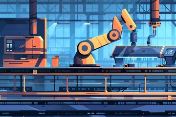 Wall Mural - industrial robotic arm working in smart automated factory aigenerated futuristic illustration