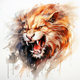 Fototapeta Konie - Watercolor painting of lion head on a clean background. Wildlife Animals. Illustration, Generative AI.