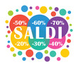 Sale. Colorful hand drawn vector illustration with promo labels. Italian language.