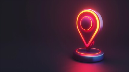 Canvas Print - Digital Navigation and Futuristic Travel: 3D Rendered GPS Pin with Neon Glow Position Marker and Bright Direction Abstract Map Location Icon”