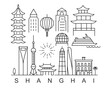 Shanghai City Line View. Poster print minimal design.
