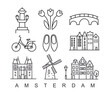 Amsterdam minimal style City Outline Skyline with Typographic. Vector cityscape with famous landmarks. Illustration for prints on bags, posters, cards.