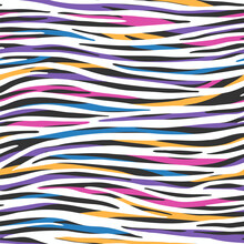 Abstract Striped Pattern With Pink, Blue, Violet And Yellow Stripes. Seamless Vector Print Suitable For Surface Design As Fabric, Apparel, Wallpaper, Wrapping Paper.