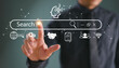 © MT.PHOTOSTOCK - SEO Search Engine Optimization concept. Businessman touch AI, SEO icon on websites to rank search engines or SEO. Search with Ai assistant, search on screen. Artificial Intelligence data technology