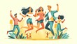 © Digital Dreamscaping - fun woman young man friendship group happy happiness jumping friend outdoor lifestyle together smiling female cheerful adult togetherness party girl jump simplistic flat design vector illustration