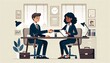© Digital Dreamscaping - business man office hand shaking meeting agreement handshake young partnership success contract simplistic flat design vector illustration