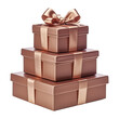 stack of bronze gift boxes isolated on transparent background cutout