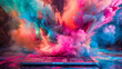A colorful explosion of smoke and fire is depicted on a laptop