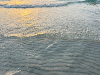 Wall Mural - Orange sea sunset, orange sea horizon, sunshine, evening warm light