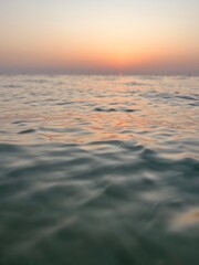 Wall Mural - Orange sea sunset, orange sea horizon, sunshine, evening warm light