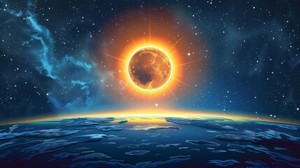 Wall Mural - eclipse: a vector illustration of a solar eclipse, showing the moon passing between the sun and the 