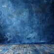 Blue grunge wall and wooden floor