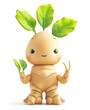 Cute ginger character with green leaves and a friendly gesture on a white background