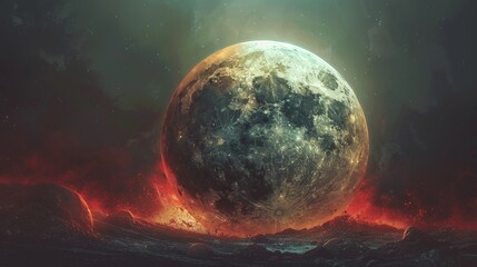 Wall Mural - eclipse: an illustration of a total lunar eclipse, with the moon completely covered by earth's shado