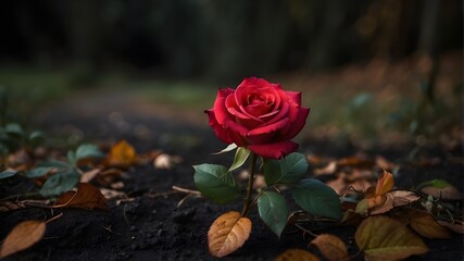 Sticker - red rose on a wooden background