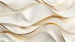 An abstract image featuring elegant white and gold wavy lines