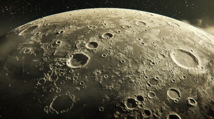 Wall Mural - planet: a detailed 3d model of the moon, featuring its cratered surface and dusty terrain